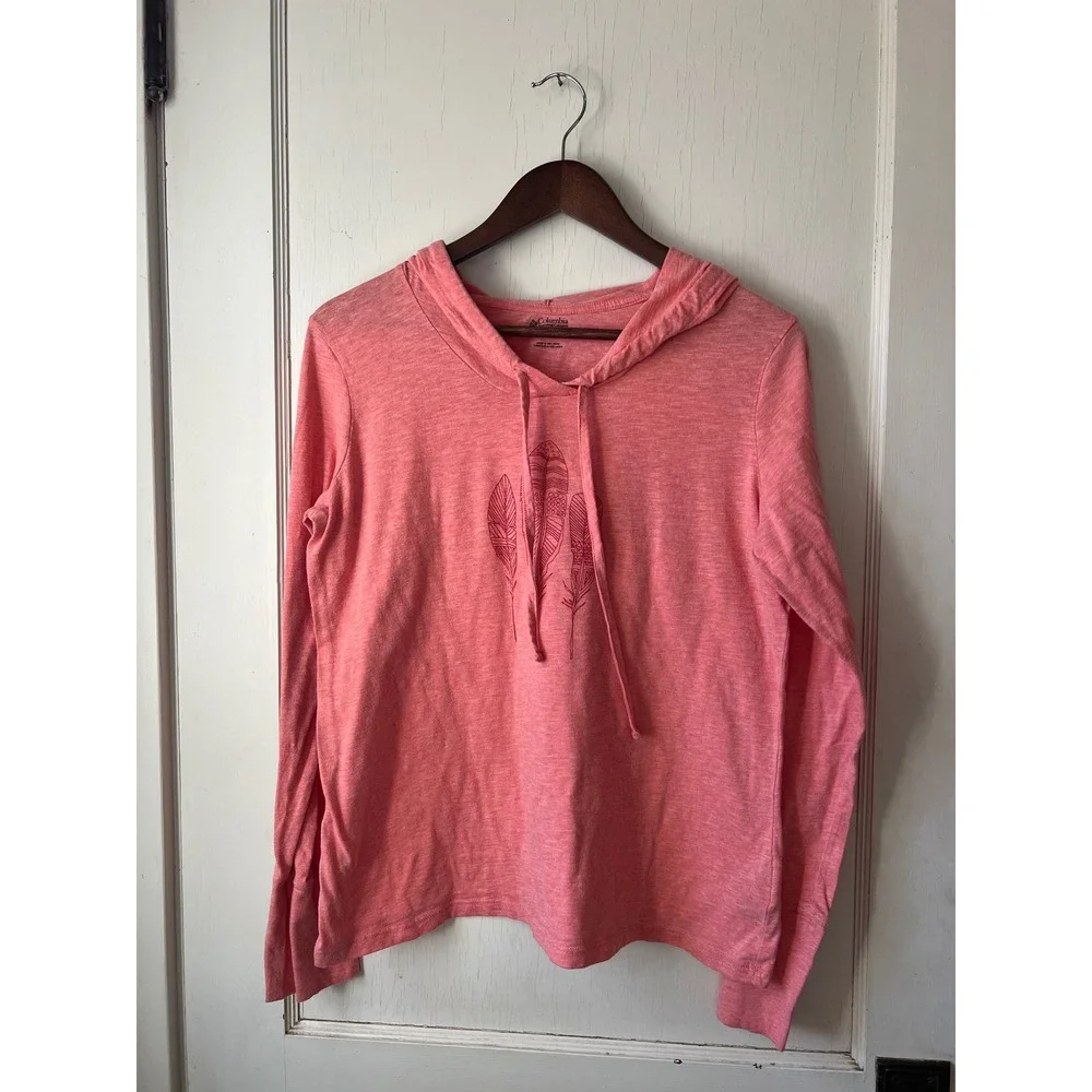 Columbia Sportswear Feather Graphic Hoodie Coral Pink Lightweight Women's‎ L G